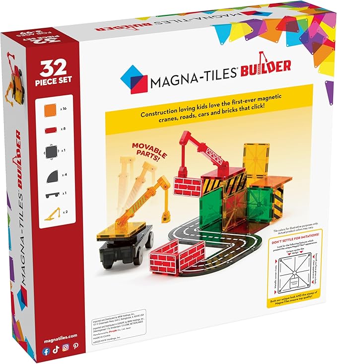 MAGNA-TILES Builder 32-Piece Magnetic Construction Set The ORIGINAL Magnetic Building Brand