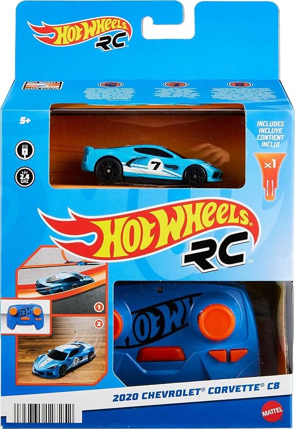 Hot Wheels Toy Car RC C8 Corvette in 1:64 Scale Remote-Control Vehicle with Controller &amp USB Cable Works On &amp Off Track