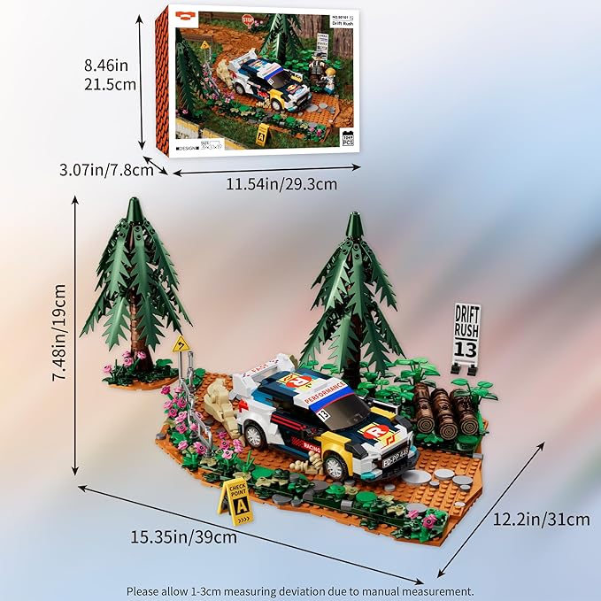 Car Building Set Off-Road Racing Cars Buildings Blocks Sets for Adults Kids Miniature Vehicle Model w/ Forest Scene Modular Car Building Kit Toys Gift for Birthday HolidaysDrift Rush 1049PCS