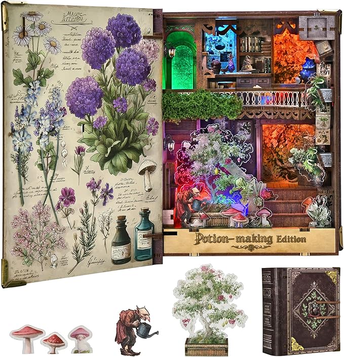 Book Nook KitTiny House Kits to Build to Live inDIY Wooden Crafts for Adults Mini Model Kits with LED Birthday and Valentine's Day Gift for Adults (Potion-Making Edition)