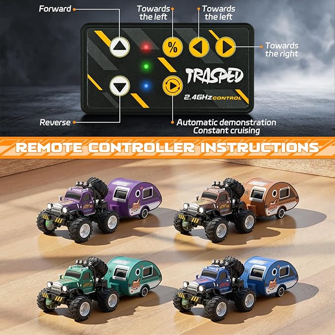 Snugzy Mini RC Car 1:64 Scale RC Truck for Kids with Trailer 2.4Ghz Remote Control Rechargeable RC Cars Toy Gifts for Boys Girls Adult (Blue)