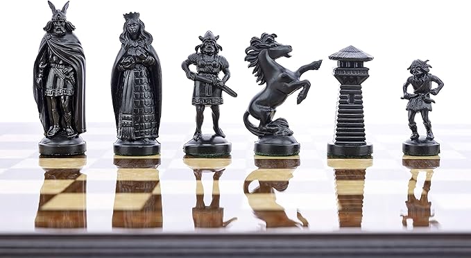 Viking Chess Set - Chess Board B/W- Size 173 + Viking Chess Pieces 375 B/W