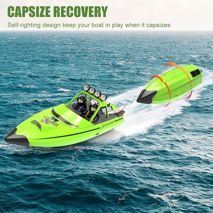 RC Boat for Kids Adults 2.4GHz Remote Control Boats with LED Light for Pool Lakes Water 20MPH Fast Speed Racing Jet Boat Boat Toy for Boys Girls 2 Rechargeable Batteries 40+ Mins Green