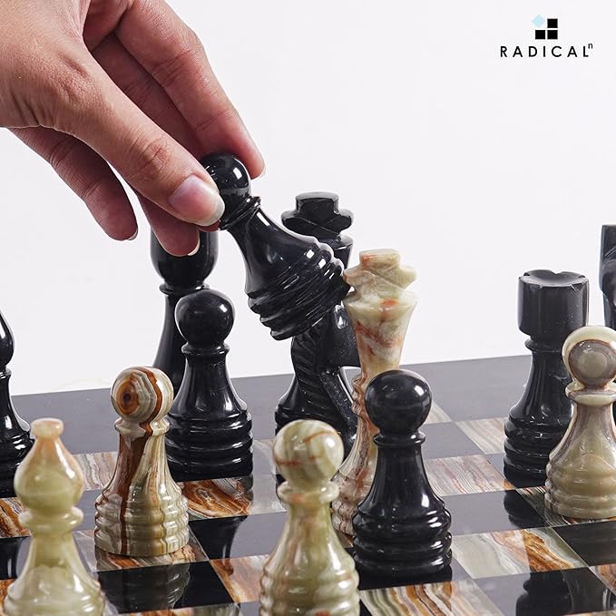 Radicaln Marble Chess Figures 3.5'' Inches Black and Multi Green Handmade Figures for Chess Board Game - Marble Chess Set and Game for Adults Checker Board Game