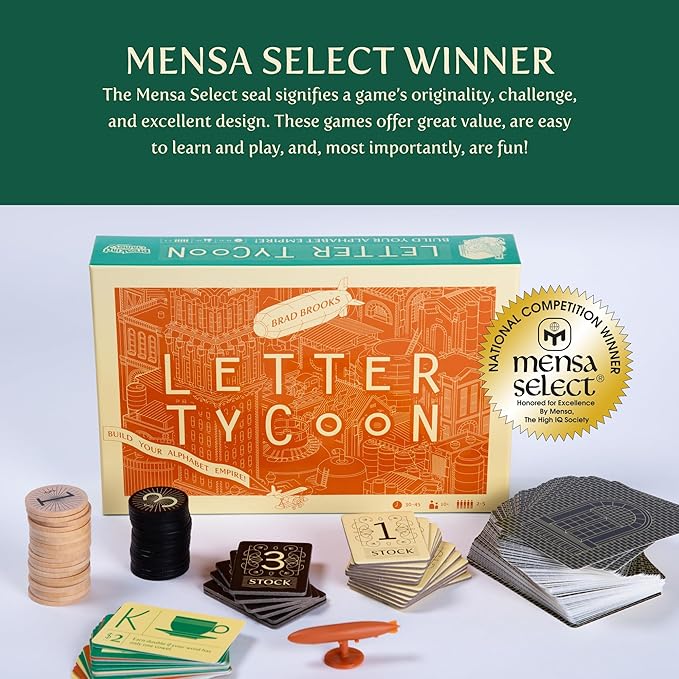 Letter Tycoon: Mensa Select Word-Building Strategy Game for Families and Friends Ages 10+ 2-5 Players