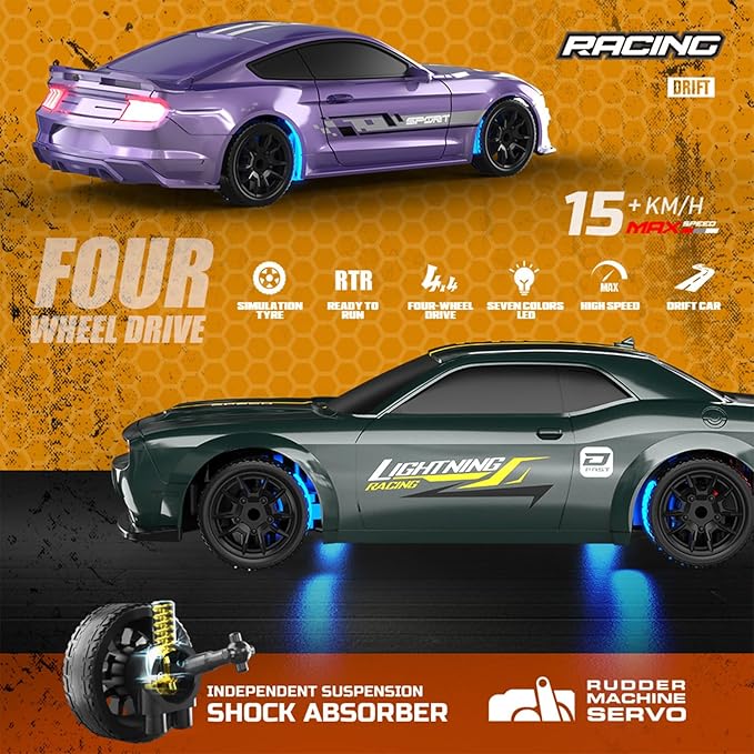 1:43 Scale Mini RC Drift Car with Gyro Full Proportional RTR 2.4Ghz Remote Control with RGB Lights and a Replaceable Body Shell(8502-Red)