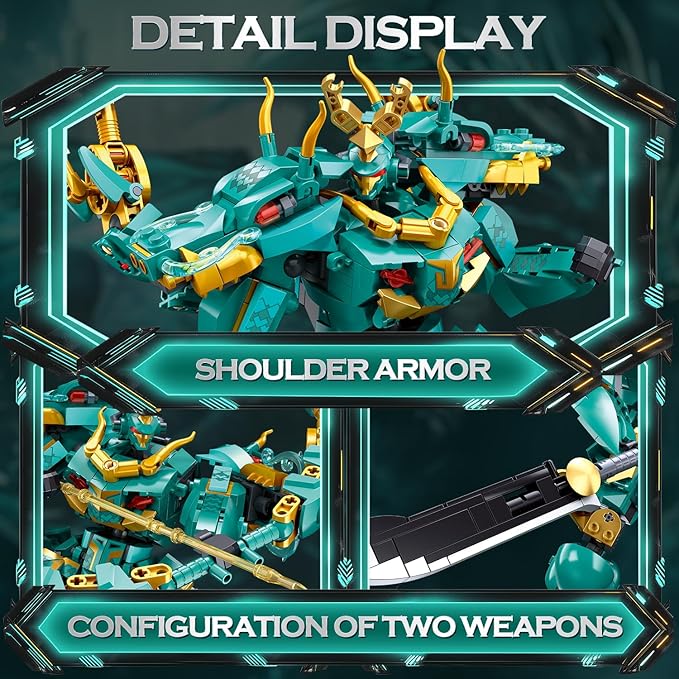 Mech Building Set Green Dragon Samurai Ninja Action Figure for Adults Collectible Robot Gift for Kids Ages 8+ Compatible with Lego Mech Set 704 PCS