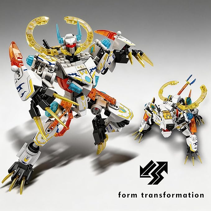 Mech Building Blocks Action Figure Toys 2in1 White Tiger Transforming Robot Building Set Converts to Tiger Model for Adults Kids Boys Ages 8+455 Pieces