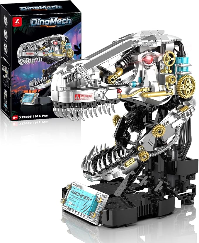 Mechanical Dinosaur Building Set 916PCS Dinosaur Skull Model Kit with Light Sound &amp Mist Dynamic T-Rex Head Building Block Set for Teens &amp Adults Gift for Collectors