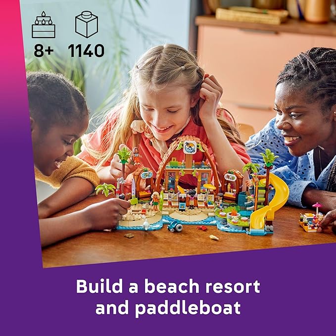 LEGO Friends Family Vacation Beach Resort Pretend Play Building Toy - Adventure Storytelling Playset with Dolphin Toys and Sea Turtles - Creative Birthday Gift Idea for Girls &amp Boys 8+ - 42673