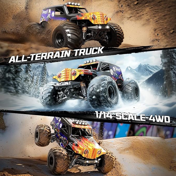 1/14 Brushless RC Cars for Adults Max 42mph Oil Shock Absorber Electric 4WD High-Speed Off-Road RC Car Remote Control Car for Adults RC Truck with Two 3S LiPo Batteries 1200 mAh