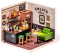 ROBOTIME Miniature House Kit DIY Plastic House Building Toy Set with LED Tiny Store Making Kit Model Craft Hobby Unique Gift (Leisurely Cheers Bar)