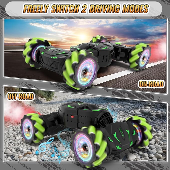 Pristar Gesture RC Toys for Boys 6-12 RC Sensing Stunt Car with Cool Spray Lights Music Double Sided Flip 360 Rotate 4WD Off-Road