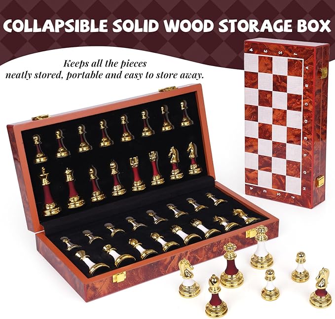 15 Inch Chess Set with Weighted Acrylic Chess Pieces – Tournament Size 3.5” King – Elegant Folding Chess Board for Adults and Kids Professional Family Chess Board Game Set for Home Office &amp Gift