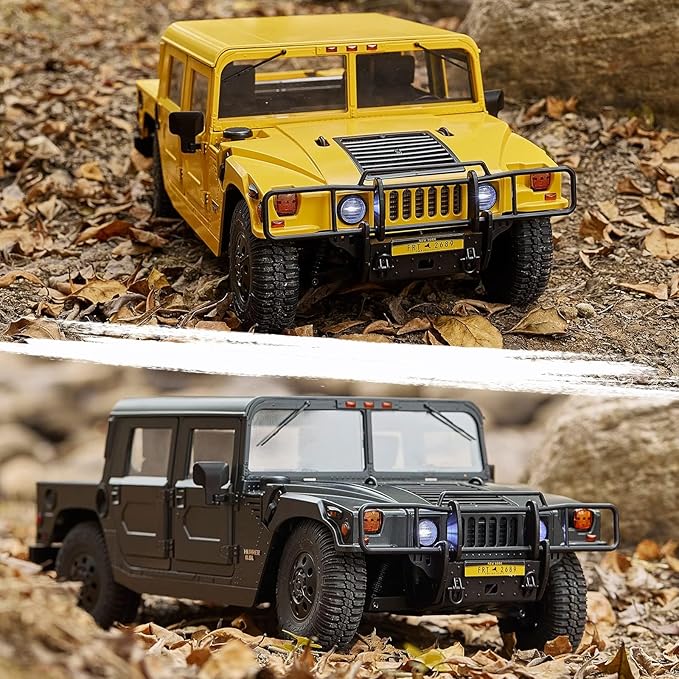 FMS 1/12 HMMWV H1 RC Crawler 2/4WD Switch Off-Road RC Model Car Remote Control Cars with 2 Speed Transmission 20pcs LED Lights for Adults RS (Yellow)