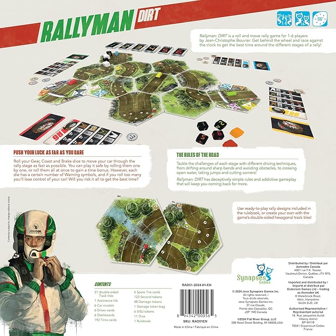 Synapses Games | Rallyman: DIRT | Strategy Board Game | Race Cars with Dice | 1 to 6 Players | 60 Minutes | Ages 10+