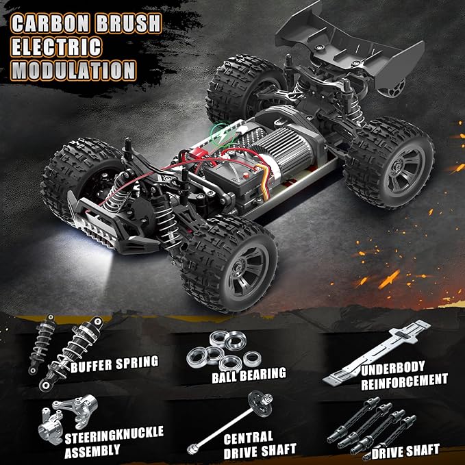 YESHIN 1:18 All Terrain RC Car for Adults 36KM/H High Speed RC Monster Truck 4X4 Waterproof Remote Control Car with Two 7.4V 1500mAh Rechargeable Batteries