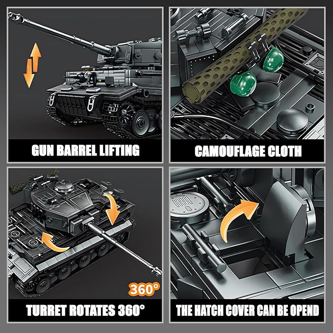 1:28 Tiger Heavy Tank Building Blocks Set for Adults Compatible with Lego Military Vehicle WW2 Army Tank Toys Historical Collection Model for Military Fans Gifts for Teens Kids Boys 8-14 (1668 PCS)
