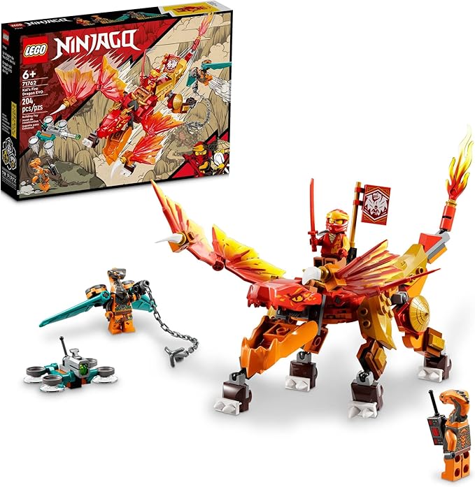 LEGO NINJAGO Kai’s Fire Dragon EVO Toy 71762 for Kids with Cobra &amp Boa Snake Warrior Figures and Kai Minifigure Collectible Mission Banner Series