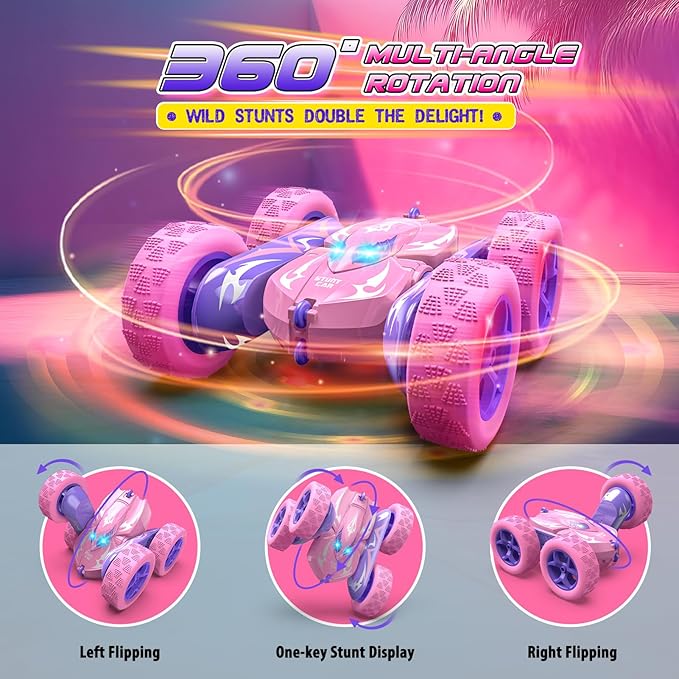 Remote Control CarRC Cars for 4 5 6 7 8 9 10 11 12 Year Old Girl Double Sided 360°Flip 4WD Rechargeable Drift RC Race Car Girls Toys Birthday Gifts Easter Basket Stuffers for Kids Age 4-12
