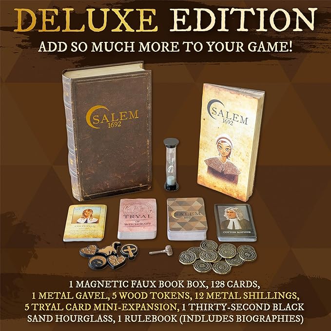 Facade Games Salem 1692 Deluxe Edition Board Game - Witch Hunt Game for Friends and Family - A Game of Cards Strategy Deceit and Luck for 4-12 Players