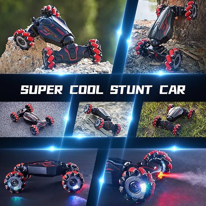 4WD Remote Control Gesture Sensor CarHand Controlled RC Stunt CarDouble-Sided Vehicle 360° Rotation with Light and Music Spray Watch Toy Cars for Boys &amp Girls Birthday