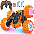 Remote Control Car 2.4GHz Electric Race Stunt Car Double Sided 360° Rolling Rotating Rotation LED Headlights RC 4WD High Speed Off Road Gift for 3 4 5 6 7 8-12 Year Old Boy Toys (Orange)