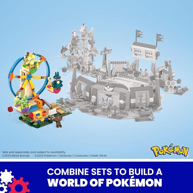 MEGA Pokemon Building Toys Set Ferris Wheel Fun with 393 Pieces 4 Poseable Characters 5+ Inches Tall for Kids