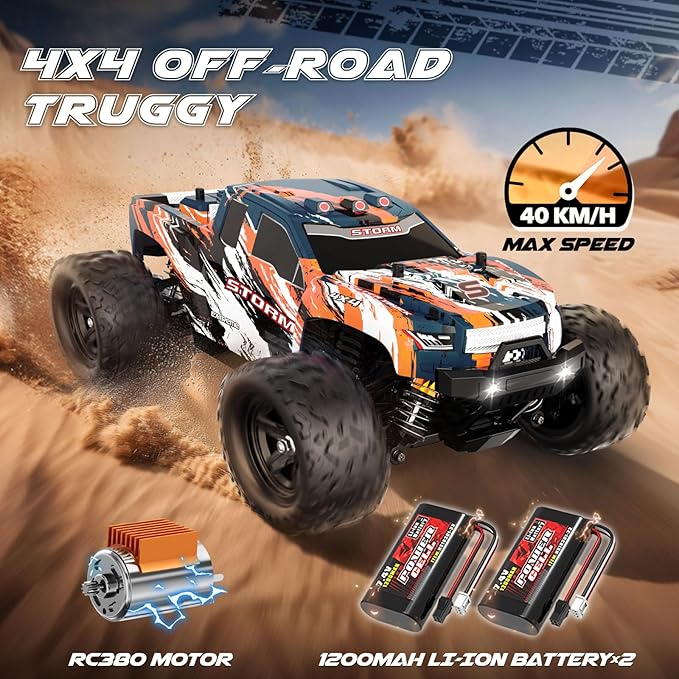 YESHIN 1:18 Scale All Terrain RC Car 40 KPH High Speed 4WD Electric Vehicle with 2.4 GHz Remote Control 4X4 Waterproof Off-Road Truck with Two Rechargeable Batteries Two Shells