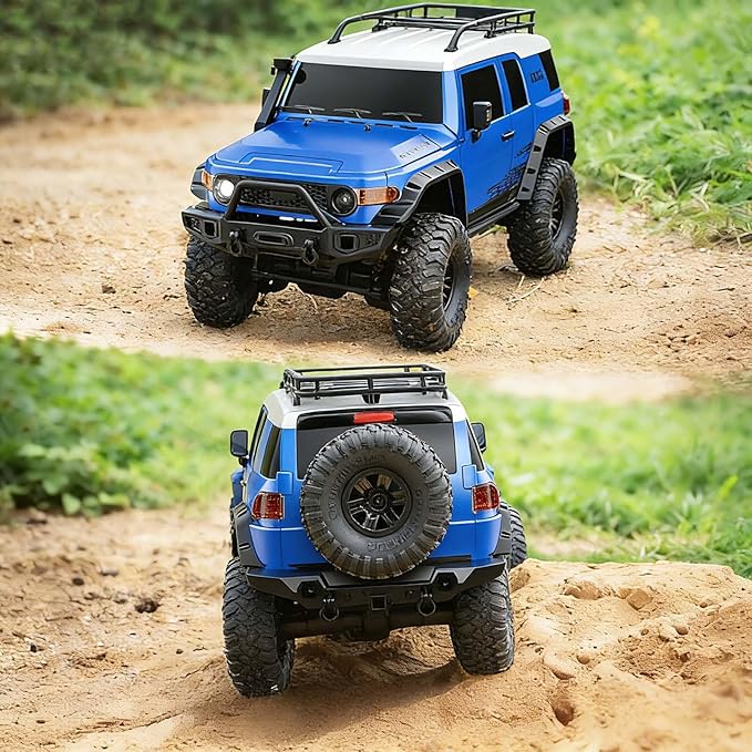 RC Cars RC Crawler 1/10 Scale RTR Remote Control Car 4WD 2.4GHz Brushed Offroad Racing Hobby Grade Model Vehicle with LED Lights 2Pcs Battery Toy for Kids and Adults
