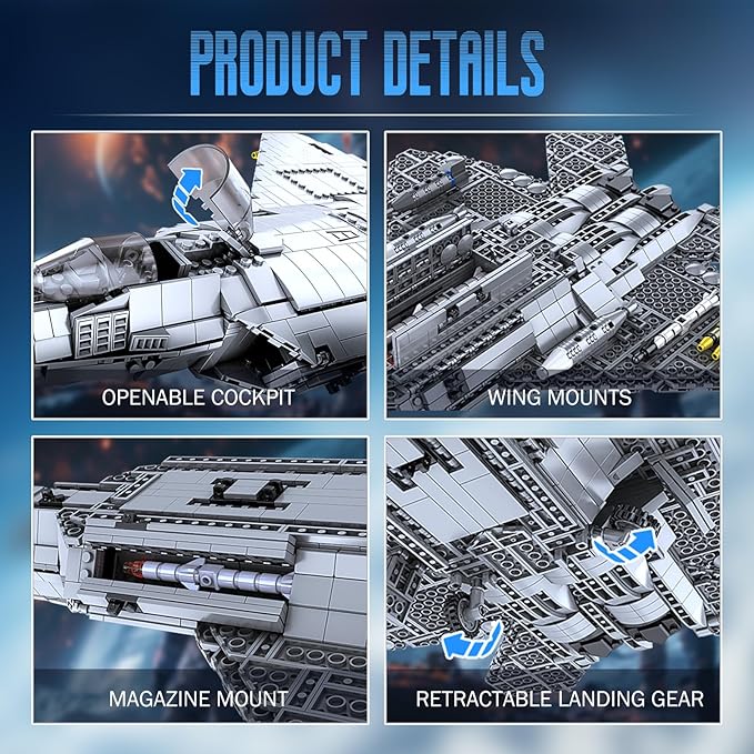 Brihappen Military Airplane Building Block Set for Adult Boys (1837Picece) F-22 Raptor Fighter Jet Model for Home Office Collection Fighter Jet Building Toy Birthday Gifts for Building Blocks Lover