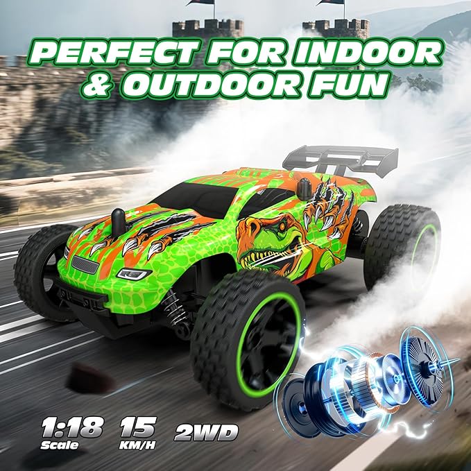 Tecnock RC Cars for Kids 1:18 Scale 2WD RC Car with USB-C Easy Charging 2.4GHz Remote Control Car with LED Lights &amp 50 Mins Playtime Toys Gifts for Boys &amp Girls Ages 8-12