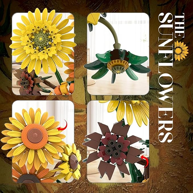 Sunflower Building Set Flowers with Vase for Adult Compatible with Lego Flowers 1009pcs Art Bonsai Botanical Collection for Home/Office Decor Gifts for Mother's Day and Valentine's Day