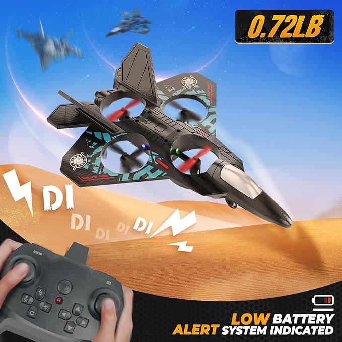BEZGAR Drones for Kids | 2.4GHZ RC Plane Remote Control Airplane RC Helicopter 360° Flip Fighter Jet Toy with Colorful LED Navigation Light Blue