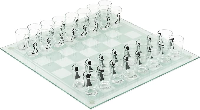 True Shot Glass Chess Game Chess Board with Shot Glass Chess Pieces Clear Glass and Frosted Glass Chess Drinking Game