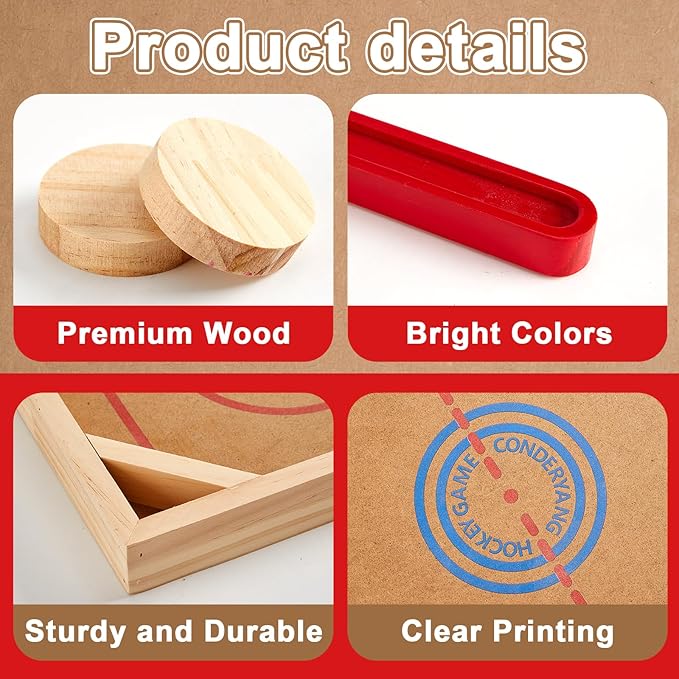 Wooden Tabletop Hockey Game Includes 1 Wooden Game Board 2 Hockey Sticks and 2 Pucks Indoor and Outdoor Sports Board Games for Kids Children Adults Family