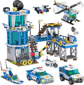 982Pcs City Police Station Building Toy Set - 6-in-1 Emergency Rescue Center with Police Car Boat Helicopter &amp Motorcycle - STEM Police Playset Gift for Kids Boys Girls Ages 6-12