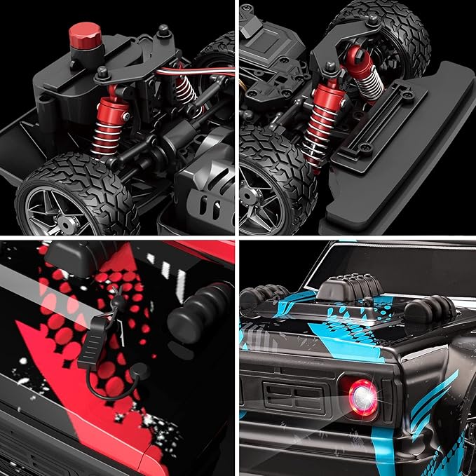 1/16 RC Drift Car 35KM/H 4WD High Speed Remote Control Car with 380 Motor Two Batteries &amp LED Light &amp Spray 2.4 GHz RC Car for Adults and Kids