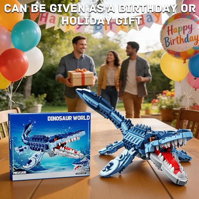 Mosasaurus Dinosaur Building Set 805 Pieces Realistic Prehistoric Marine Reptile Model Ocean Predator Construction Toy with Articulated Jaw &amp Fins Jurassic Animal Gift for Teens &amp Adults