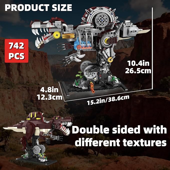 Mechanical Spinosaurus Dinosaur Building Set with Lights Rotatable Components &amp Display Stand STEM Building Set for Boys 8-14 Home Office Decor for Adults Mechanical Enthusiasts（742PCS）