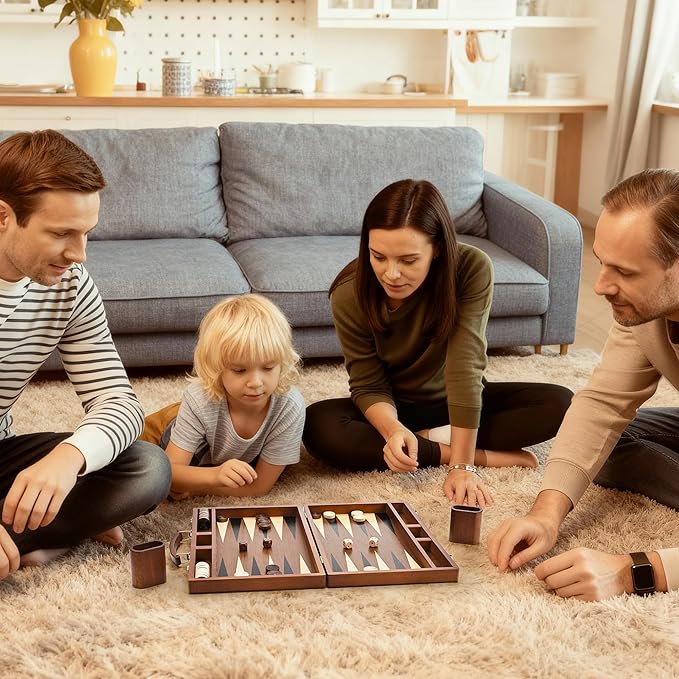 ropoda Sapele Wood Backgammon Board Game Set (15 Inches) for Adults and Kids - Classic Board Strategy Game - Portable and Travel Backgammon Set with Wooden Playing Pieces and Accessories