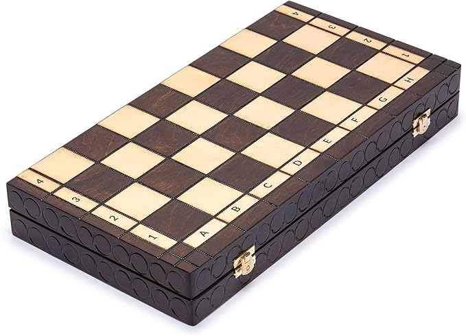 Husaria European International Chess Wooden Game Set King's Classic - 18-Inch Large Size Chess Set - Folding Board with Felt Bottom Chessmen