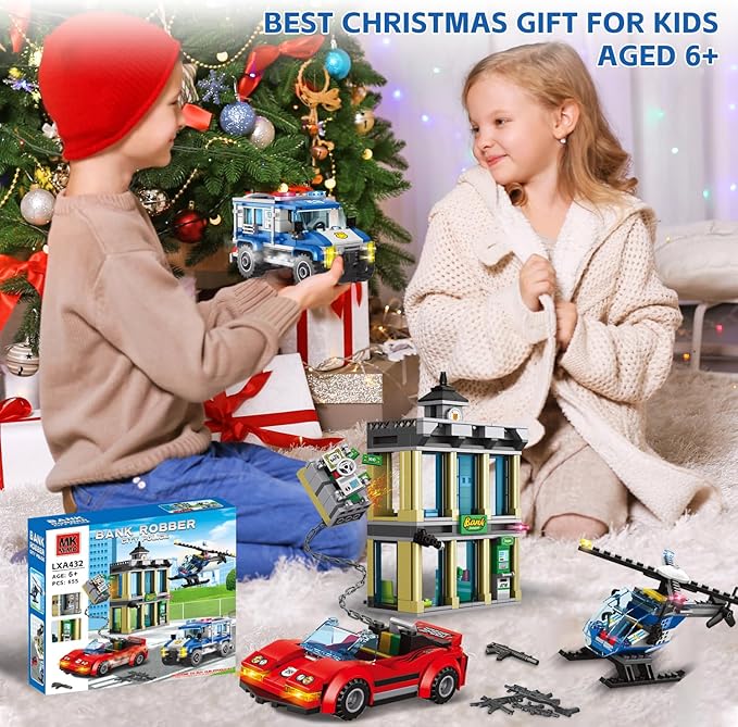 City Police Bank Building Sets Compatible with Lego Police Bank Includes Car Bank Helicopter Police Chase Building Blocks Toy Set Gift for Kids 6 Plus Years Old（655 PCS）