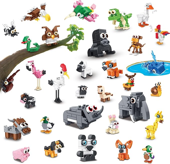 32 Packs Party Favors Building Block Sets for KidsMini Animal Building Toys for Classroom PrizesGoodie Bag Stocking StuffersValentines Day Christmas Birthday Gifts for Girls Boys Age 8-12