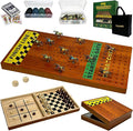 Large 23 inches Horse Race Board Game with Luxury Metal Numbered Horses 4 in 1 Foldable Wood Horse Race Board Game with Dice Poker Chips/Chess &amp Checkers/Tic Tac Toe for for Adults Family Parties