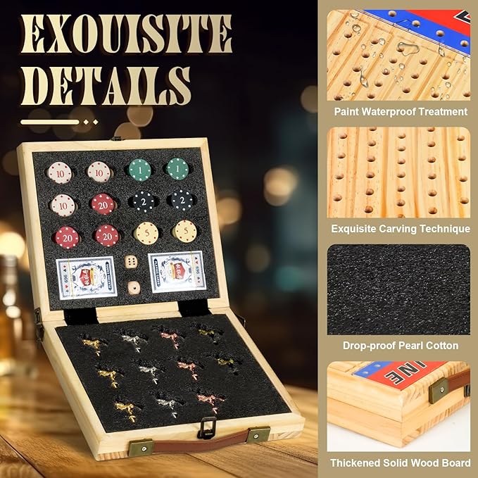 21 Inches Horse Racing Game Horse Race Board Games with 11 Luxury Metal HorsesThickened Wood ChessboardChipsCards and Dice Classic Wooden Table Top Board Games for Adults and Family