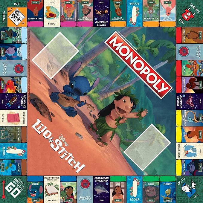 Monopoly: Disney Lilo &amp Stitch | Buy Sell Trade Characters from Disney’s Animated Film | Classic Monopoly Game | Officially-Licensed Lilo and Stitch Merchandise 2-6 Players
