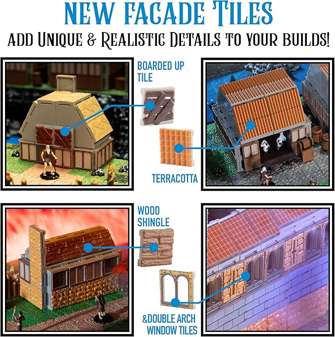 Monster Adventure Terrain - NEW! Village Builder Set (158pc) - 3D Interchangeable Dungeon System w 23 New Tiles - Build Modular Worlds in a Snap &amp Elevate Your Campaign - Compatible with DND