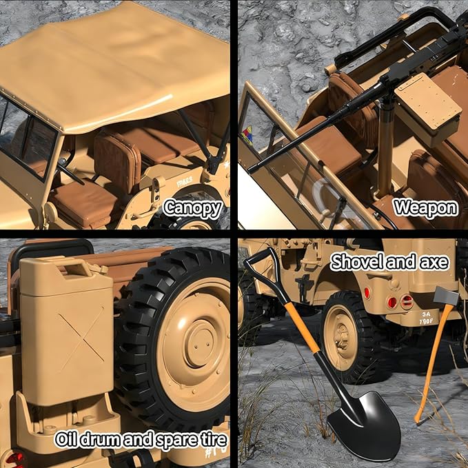 1:14 Scale Military Remote Control Car RC Crawler 2.4G 4WD Off Road Jeep RC Truck with LED Lights and Sound Effects Rock Climbing Vehicle for Adults (Yellow 2 Batteries)