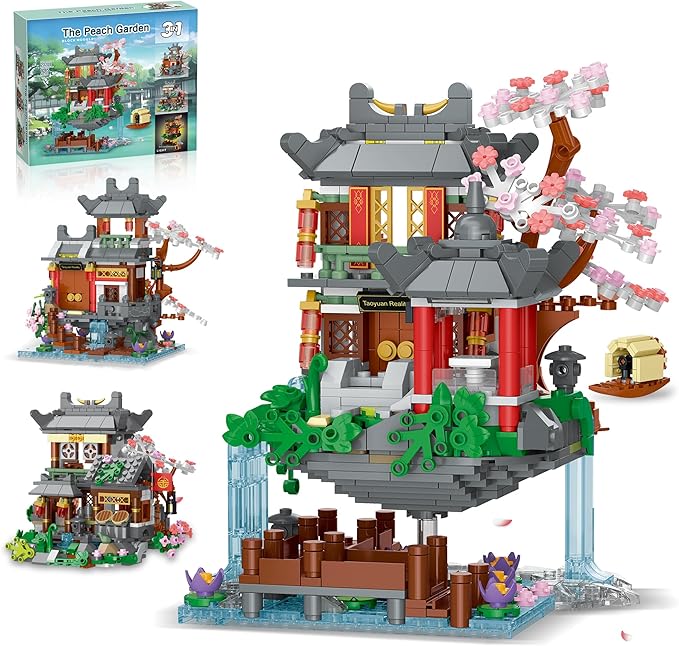 Peach Blossom Bonsai Tree House Building Set with Light 3 in 1 Compatible with Lego Japanese Architecture Model Collection for Adults Girls - 1095PCS